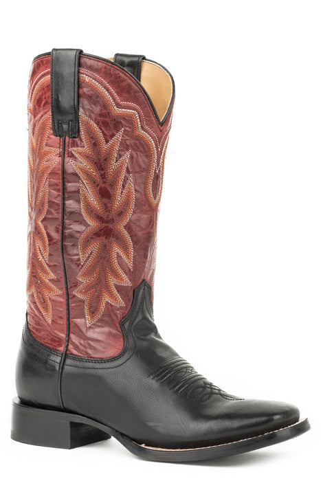 Women's Stetson Black Square Toe Boot w/ Dark Red Shaft