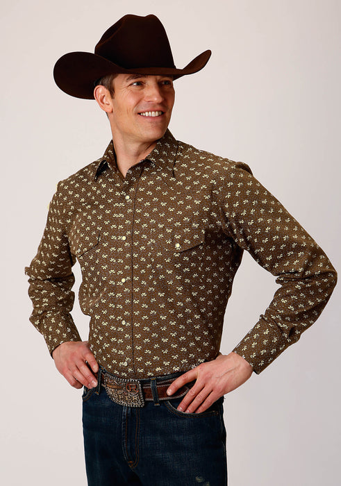 Men's Roper Brown Wallpaper Floral Western Shirt