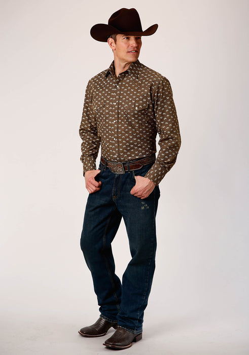 Men's Roper Brown Wallpaper Floral Western Shirt