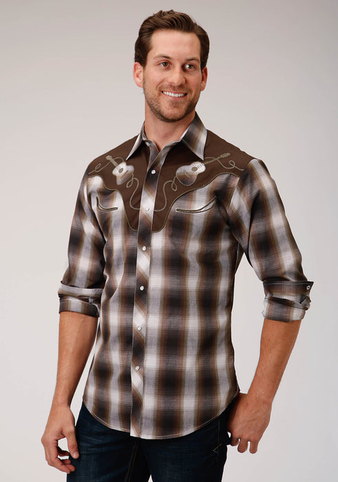 Men's Roper Brown & Black Western Shirt w/ Embroidered Yokes
