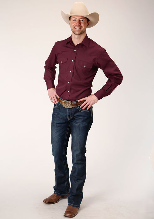 Men's Roper Solid Wine Western Shirt