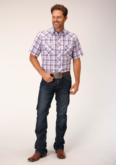 Men's Roper White & Light Blue Plaid Western Shirt