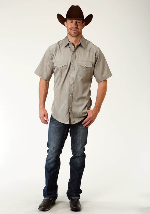 Men's Roper Solid Tan Western Shirt w/ Satin Stripe