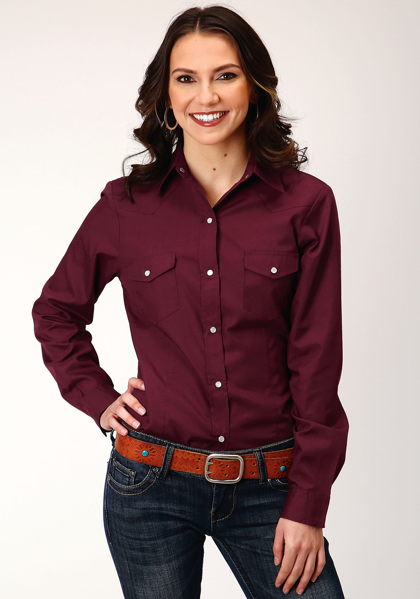 Roper Solid Wine Long Sleeve Snap — Way Out West Trading Co