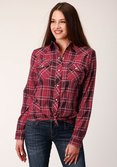 Roper Bright Red Plaid Long Sleeve Snap