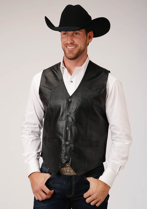 Men's Roper Black Lamb Leather Western Vest