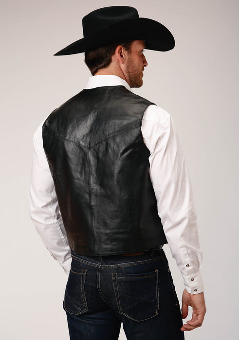 Men's Roper Black Lamb Leather Western Vest