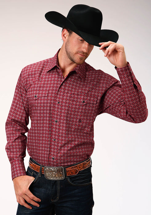 Men's Roper Dark Red Amarillo Print Western Shirt