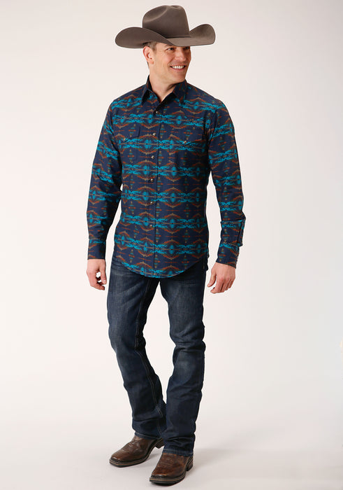 Men's Roper Turquoise Aztec Blanket Western Shirt