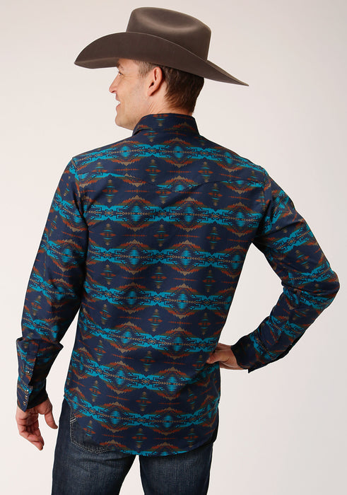 Men's Roper Turquoise Aztec Blanket Western Shirt