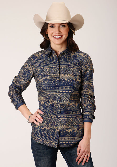 Roper Navy Horizontal Aztec Stripe Shirt