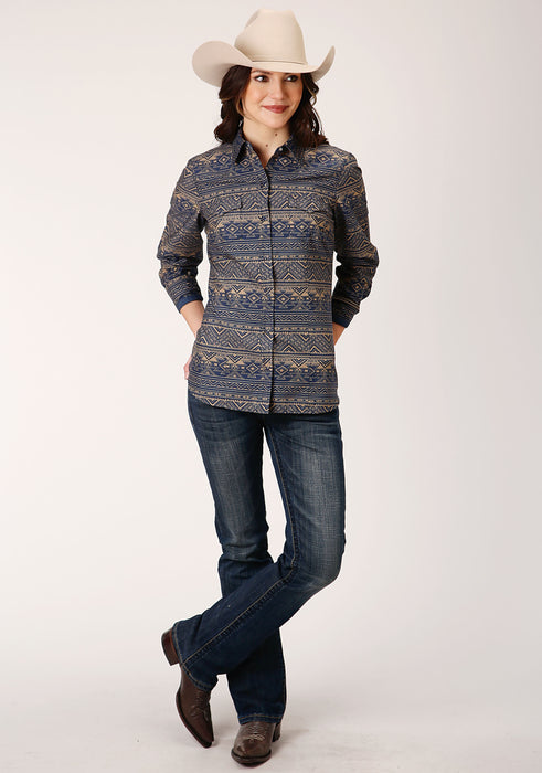 Roper Navy Horizontal Aztec Stripe Shirt