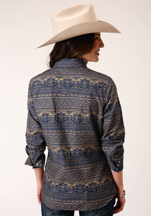 Roper Navy Horizontal Aztec Stripe Shirt