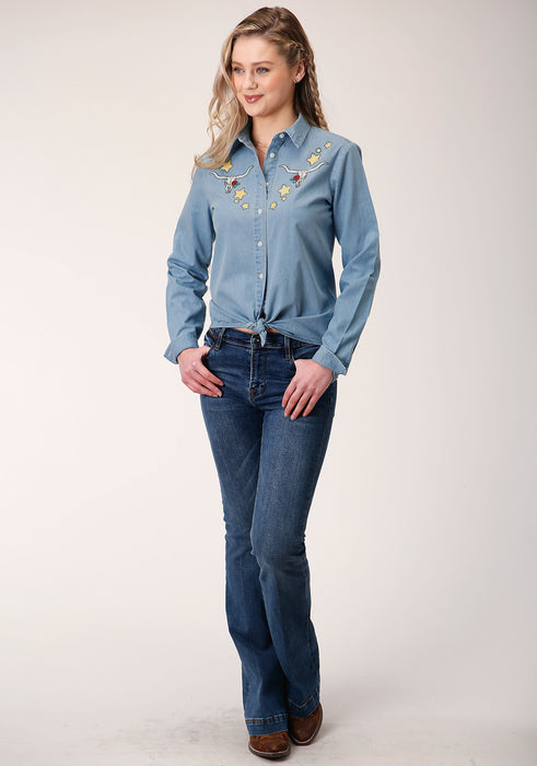 Roper Light Blue Cotton Denim Long Sleeve