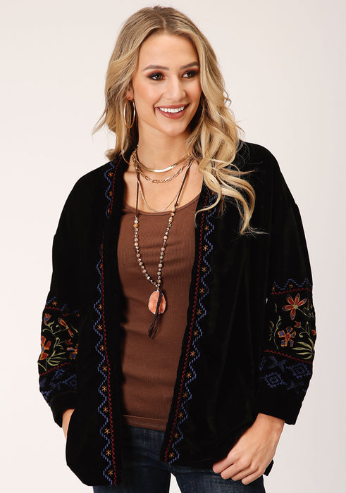 Women's Black Velvet Open Front Jacket