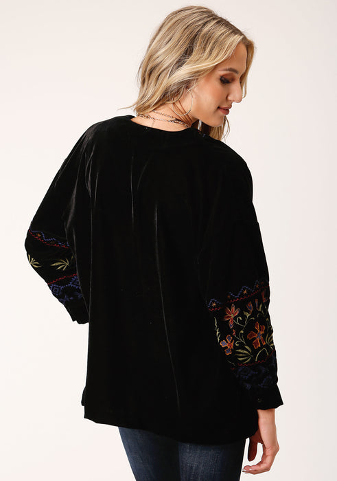 Women's Black Velvet Open Front Jacket