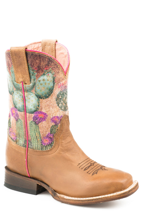 Girl's Roper Burnished Brown Western Boot w/ Cactus Design