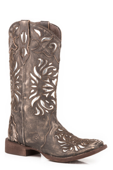 Women's Roper Sanded Brown Boot w/ Metallic Underlay