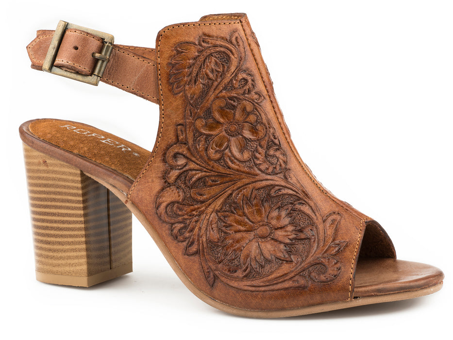 TAN FLORAL TOOLED LEATHER