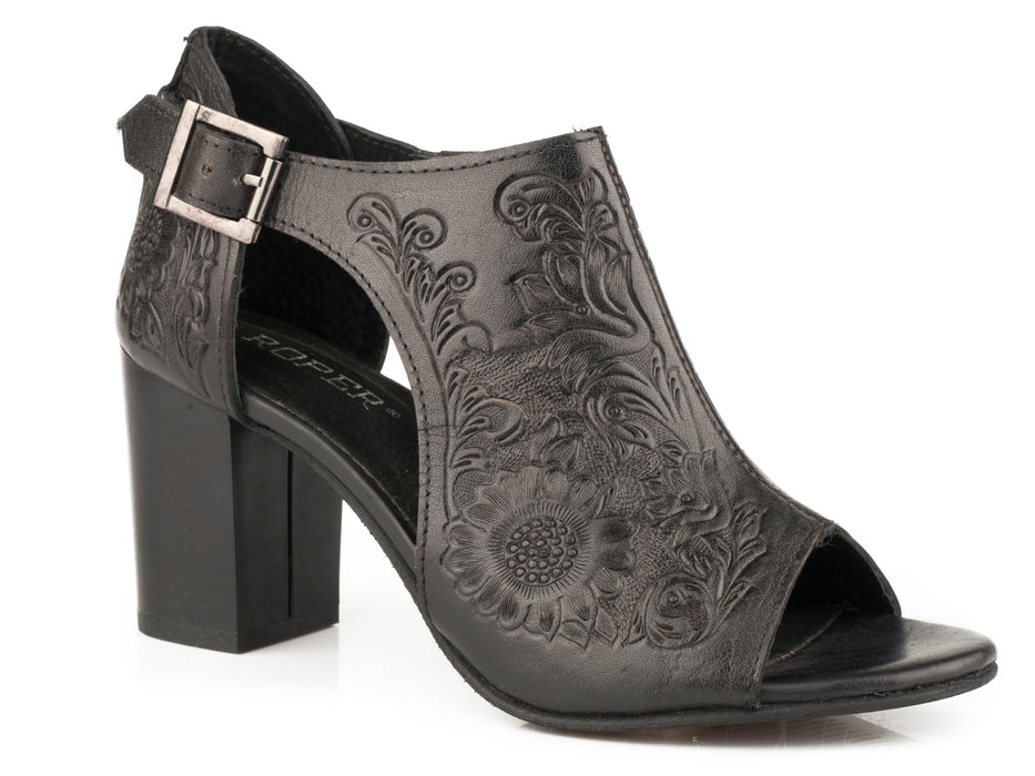 BLACK FLORAL TOOLED LEATHER