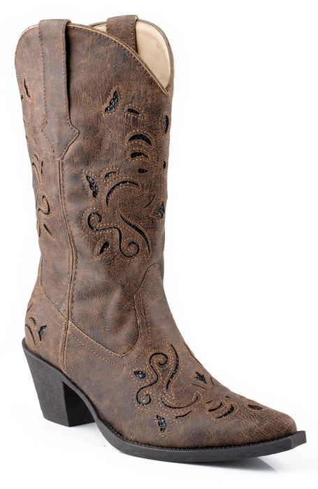 Women's Roper Vintage Brown Snip Toe Boot w/ Glitter Underlay