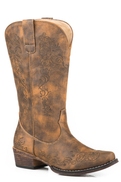 Women's Roper Vintage Cognac Snip Toe Boot w/ Embroidery