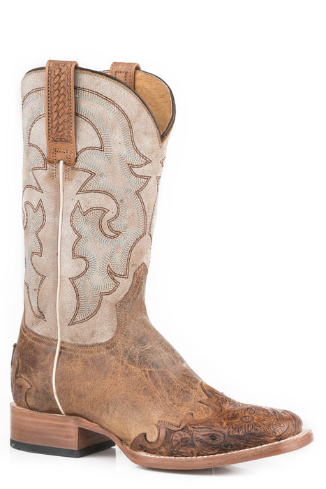 Men's Stetson Tan Hand Tooled Square Toe Boot