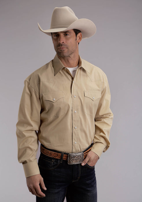 Men's Stetson Tan Solid Western Long Sleeve Shirt