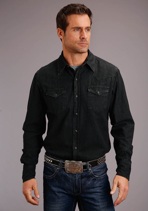 Men's Stetson Black Solid Western Long Sleeve Shirt