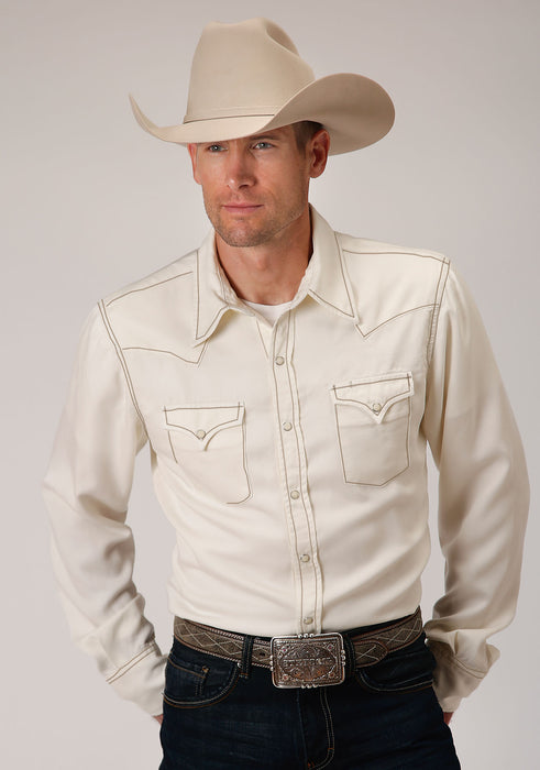 Men's Stetson Cream Classic Western Long Sleeve Shirt
