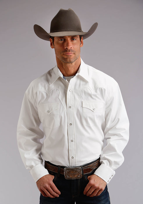 Men's Stetson White Solid Western Long Sleeve Shirt