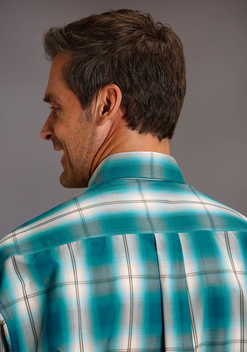 Stetson Teal Plaid w/ Satin Stitch Long Sleeve Button Up