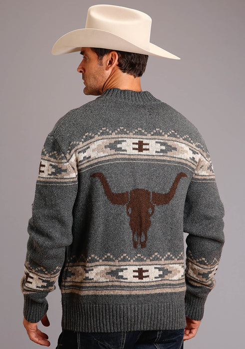 Men's Stetson Grey Longhorn Aztec Wool Blend Sweater