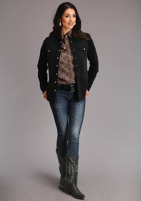 Stetson Black Stretch Denim Embroidered Blouse