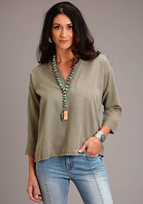 Stetson Olive Tencel Long Sleeve Blouse