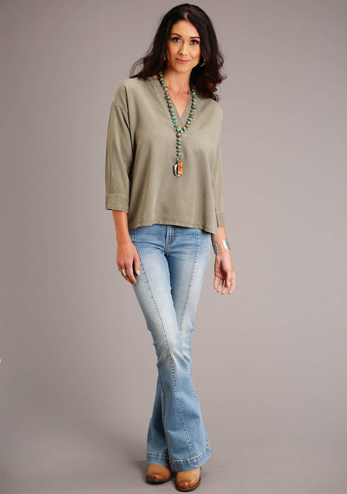 Stetson Olive Tencel Long Sleeve Blouse