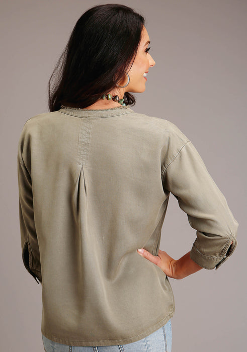 Stetson Olive Tencel Long Sleeve Blouse