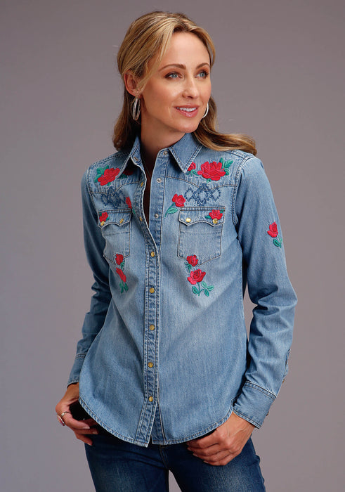 Stetson Denim Western Long Sleeve Snap w/ Embroidery on Front & Back