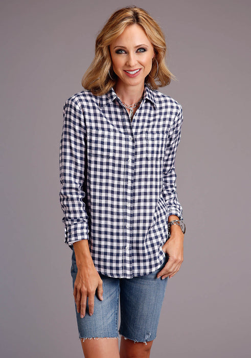 Stetson Navy & White Checkered Long Sleeve Button Up