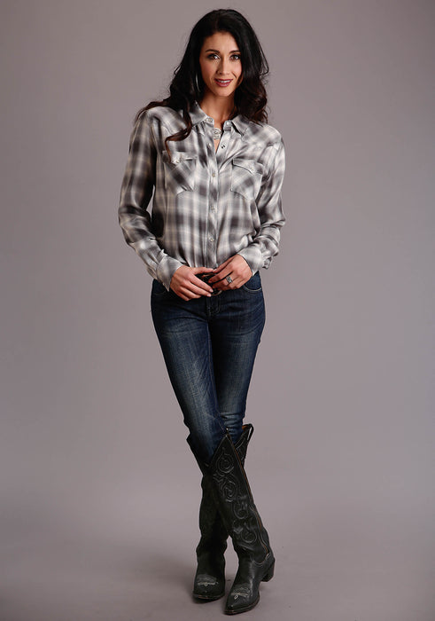 Stetson Smokey Ombre Plaid Long Sleeve Blouse