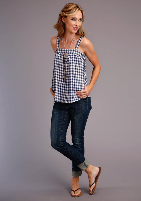 Stetson Navy & White Sleeveless Blouse