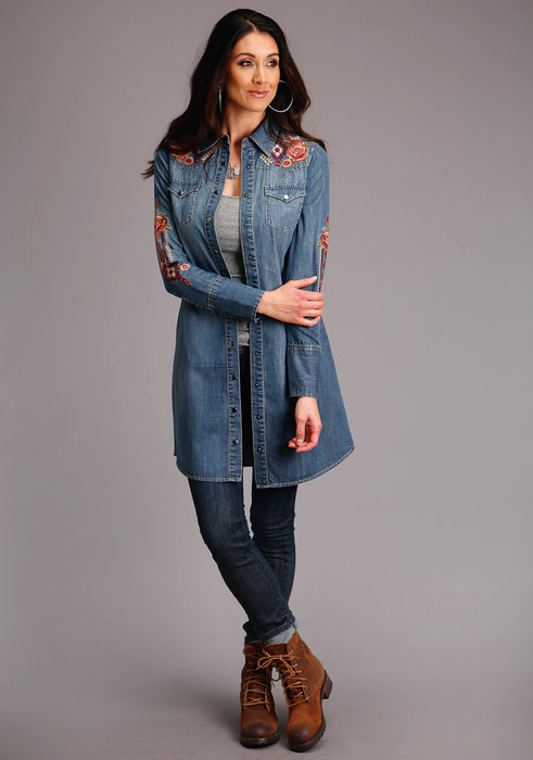 DENIM SHIRT DRESS ROSE/AZTEC MOTIFF EM