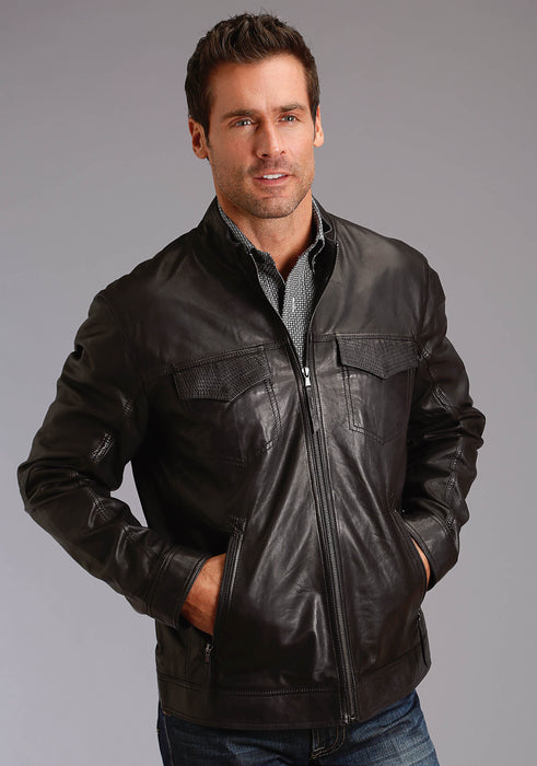 Men's Stetson Black Soft Bomber Style Leather Jacket
