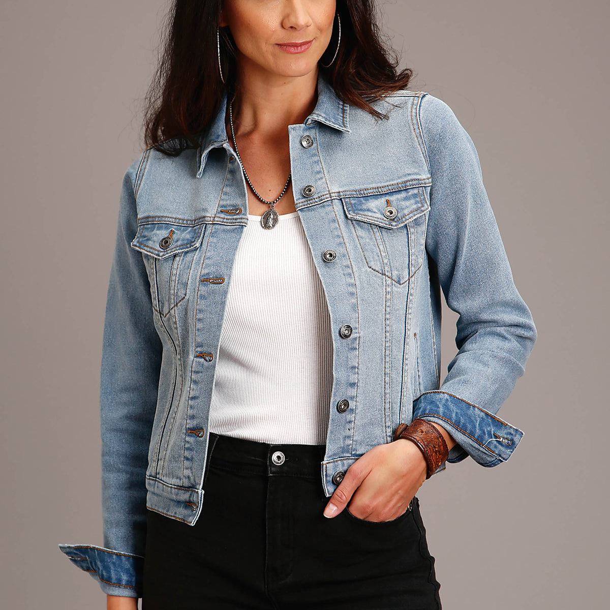 Womens denim jacket light wash sale