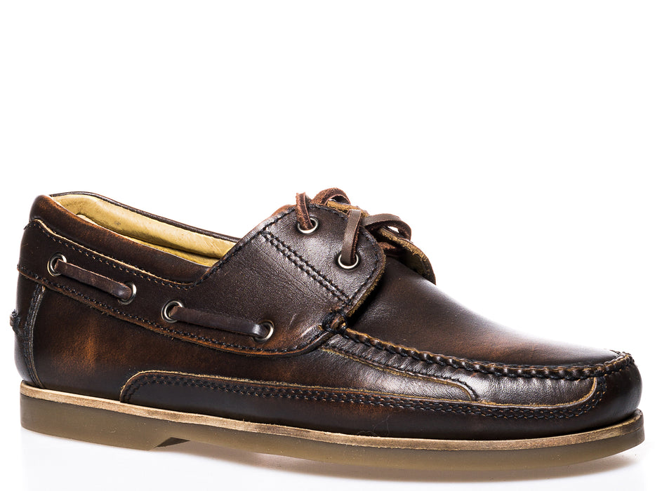 BRUSH OFF BROWN LEATHER  BOAT SHOE