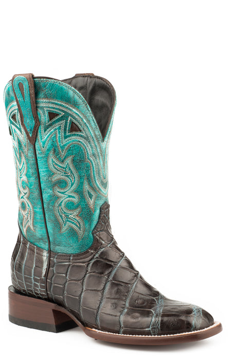 Women's John B. Stetson Brown Alligator Western Boot w/ Turquoise Shaft