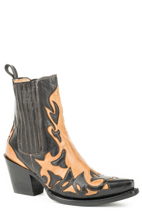 Women's Stetson Black & Tan Handmade Western Snip Toe Boot