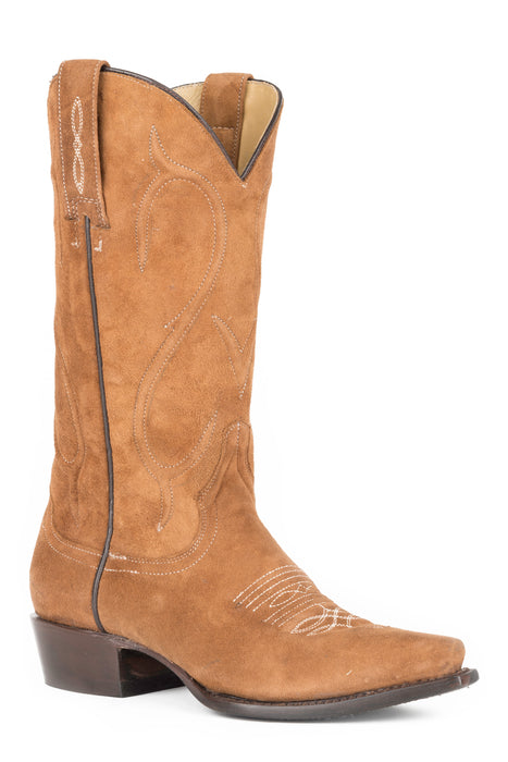 Women's Stetson Tan Rough Out Goat Skin Western Snip Toe Boot