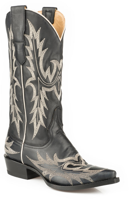 Women's Stetson "Tina" Black & White Flame Embroidered Cowboy Boot