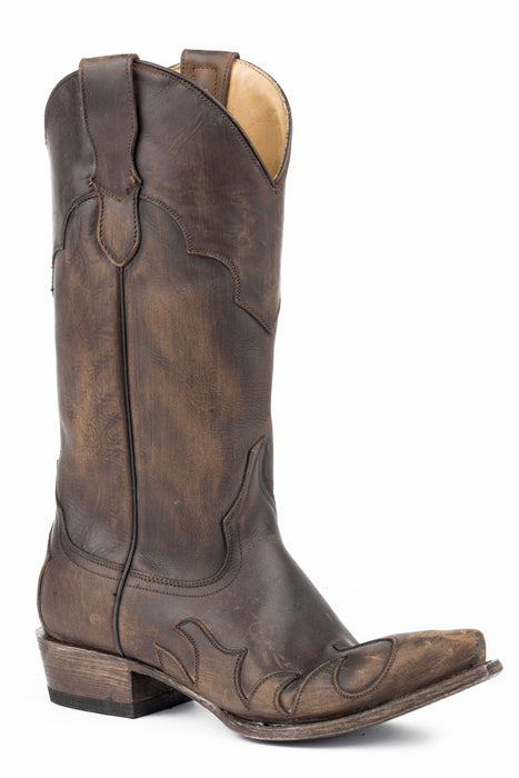 Women's Stetson Crazy Horse Brown Western Snip Toe Boot w/ Antique Finish